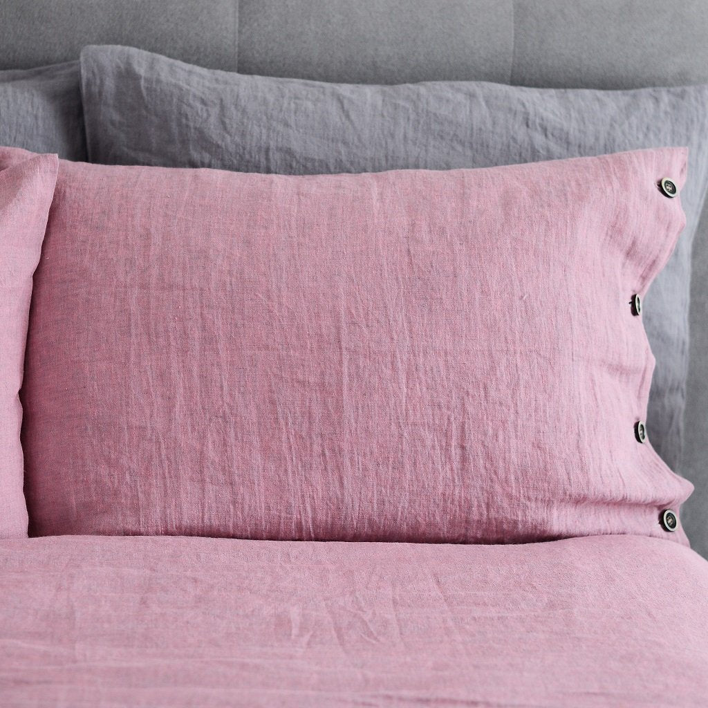 Luxury Linen Old Rose Pillowcase With/Without Buttons