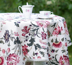 Linen tablecloth with flower print