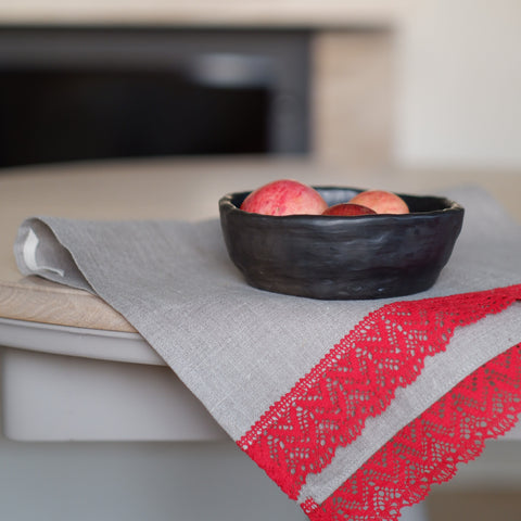 Kitchen Towel with red lace
