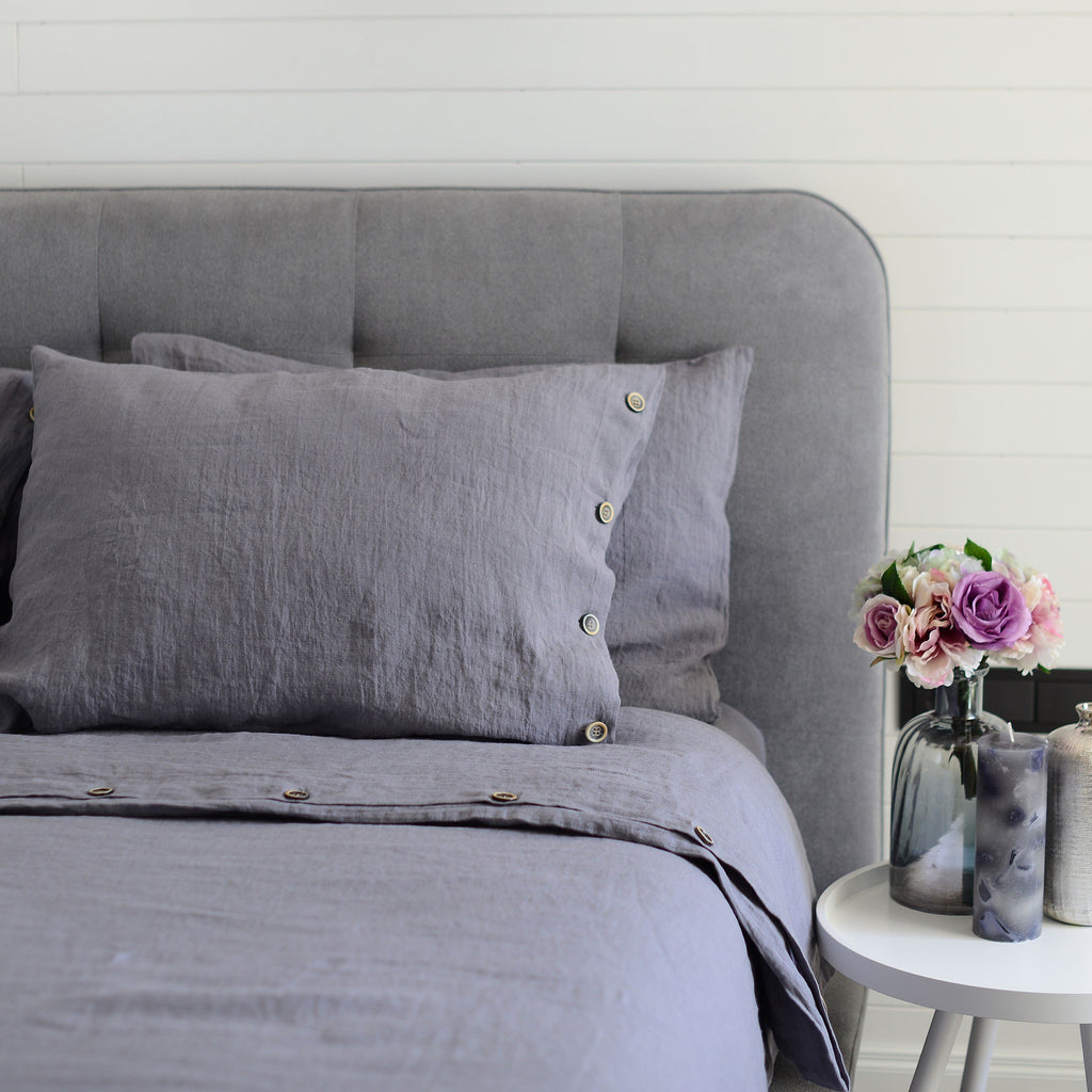 Luxury Soft Anthracite Grey 100% Linen Duvet Cover with Buttons