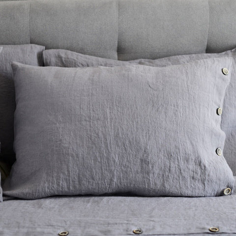 Luxury Linen Anthracite Gray Pillowcase With/Without Buttons