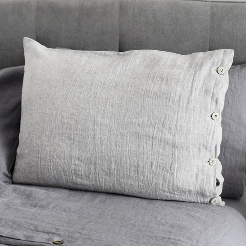 Luxury Linen Light Gray Pillowcase With/Without Buttons