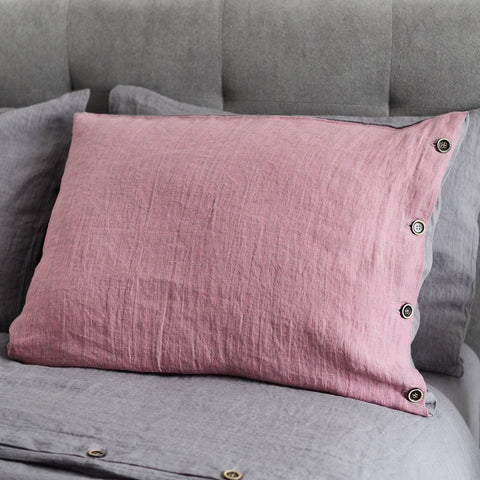 Luxury Linen Old Rose/Anthracite Gray Pillowcase With/Without Buttons