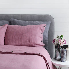 Luxury Old Rose Soft 100% Linen Duvet Cover with Buttons