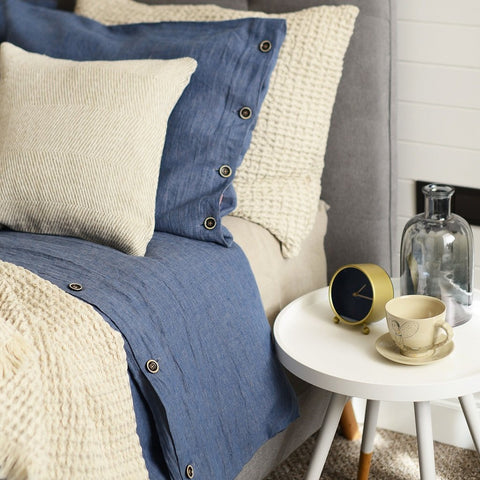 Luxury Soft Blue 100% Linen Duvet Cover with Buttons