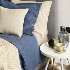 Luxury Soft Blue 100% Linen Duvet Cover with Buttons