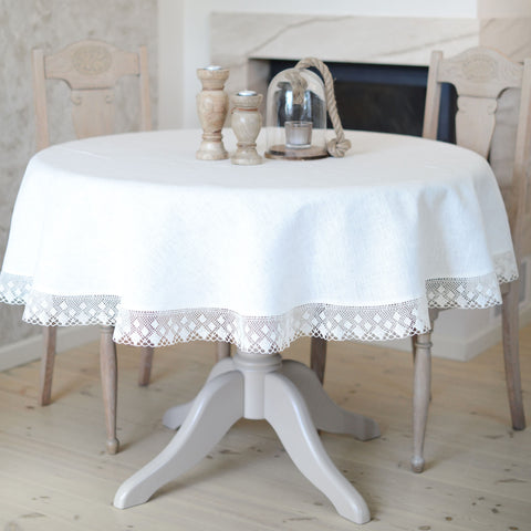 Round Tablecloth with Lace White